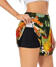 [GaxfjRu] Japanese Pretty Fancy carp Print Women's Running Shorts High Waisted Running Shorts Pocket Sporty Gym Elastic Short