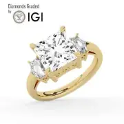 Princess Solitaire Labgrown Diamond Trilogy Ring 14k Yellow Gold 4.00 Ct F VS1