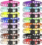 16 Pack Puppy Collars,Puppy Collars for Litter,Paw Print Safety Puppy Collars for Small Puppies,Nylon Breakaway Puppy ID Collars Whelping Collars Litter Collars Glow in The Dark(S)