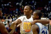 Playoffs North Carolina George Lynch victorious wearing final four- Old Photo