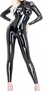 CAMBOS Women's Sexy Latex Catsuit, Long Sleeve Zip PVC Spandex Shiny Jumpsuit, Adult Erotic Clothing Latex Body Suits (Color : Noir, Size : Medium)
