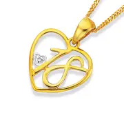 9ct Gold Diamond Initial 18 Heart Pendant
