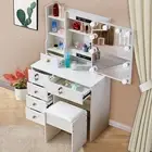 Vanity Desk Set with LED Sliding Mirror for Bedroom Makeup Dress Desk 6 Drawers