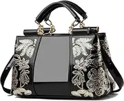 [XingChen] Women Patent Leather Fashion Handbags Double Sided Sequin Embroidery Shoulder Bag Top Handle Satchel Purse