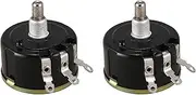VENEKA 2X Wx050 10K Ohm 5W 6Mm Round Shaft Rotary Wire Wound Potentiometer Black+Silver