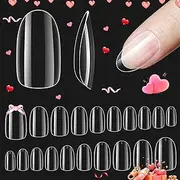 beetles Gel Polish Gel Nail Tips Short Oval Shape, 500Pcs Clear Soft Gel Nail Tips Pre-shaped Full Cover False Nails Gelly Tips for Gel Nail Polish Soak off Easy Nail Extensions Acrylic Press on Nails Diy Nails