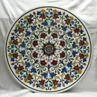 30" White Marble Coffee Table Top Shiny Gemstone Inlay Work Patio End Table