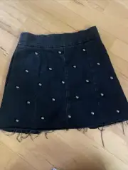 Top Shop Pearl Studded Jean Skirt NEW Size 2 Moto Womens Black Denim 100% Cotton