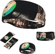 FJWSLCH Vinyl Records Headbands for Women Men Non Slip Workout Sweatbands Adjustable Sports Hair Bands Elastic Head Bands Moisture Wicking Hairband for Running, Cycling, Yoga, Spa