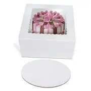 Cake Boxes 8" x 8" x 5" and Round Cake Boards 8" Inch, Bakery Box with Window
