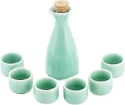 Wine Jug Ceramic Green Glaze Cups Crafts Wine Glasses Wine Glasses Japanese Traditional Sake Set Cup Set Saki Cup Set Wine Glass