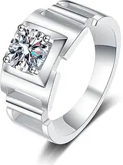 [TUSRORSU] Moissanite Rings for Men 1 CT D Color VVS1 Clarity Men Engagement Rings S925 Sterling Silver Wedding Bands with Certificate