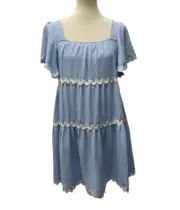 She + Sky Ric Rac Trim Dress Light Blue Size S