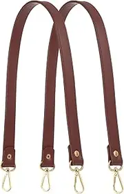 [uxcell] Leather Purse Strap Replacement PU Short Bag Handles with Gold Lobster Buckles, 23 Inch Length Fit for Handbags Shoulder Bag Accessories - Rectangle (2 Pack, Brown)