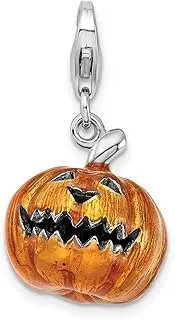 [JewelryWeb] 925 Sterling Silver Polished Fancy Lobster Closure 3 d Enameled Jack O Lantern With-Lobster Clasp Charm Pendant Necklace 33x12mm Wide