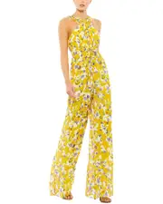 Mac Duggal Crossed Halter Tie Waist Jumpsuit