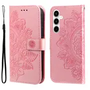For Samsung Galaxy A35 5G Case Embossed Flower PU Leather Wallet, Rose Gold