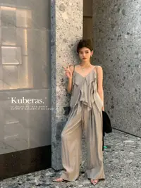 在飛比找Very buy優惠-KUBERAS 店主自留 設計感不規則棉麻吊帶上衣寬鬆直筒寬