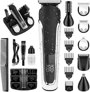 Professional 6 in 1 Hair Trimmer for Men, Cordless Rechargeable Beard Trimmer Hair Clippers for Nose, Body, Face & Mustache, with 5 Limiting Combs, Men