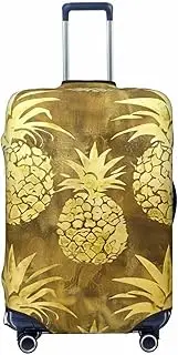 [CADREWY] gold pineapple background Print Travel Suitcase Cover Luggage Protector with Elastic Anti Scratch for Carry On, Black, Small
