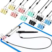 Lewtemi 10 Set 24 Inch Pen Leash Lanyard Holder Pen Silicone Ring Buckle for Office Supplies Clipboard, Black