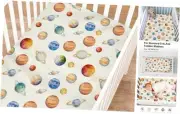 Watercolor Planets Baby Crib Sheets for Boy Girl 52"x28" Outer Space Crib