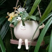 SENIURIS Rocking & Hanging Chair Plant Pot, Indoor and Outdoor Innovative Decorative Pots, Swinging Happy Face Flowers Planters Pots Head.(Swing)