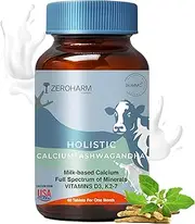 Holistic Calcium and Ashwagandha Tablets - For Muscles, Bone and Joint Health - Helps Relieve Stress and Anxiety (60 Tablets)