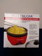 Nostalgia MyMini Electric Skillet & Noodle Maker Red 5 Inch Non-Stick Surface