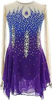 [Zagitova] Long Sleeves Ice Figure Skating Dress for Girls, Kid's Gradient Skating Dance Clothes for Competition