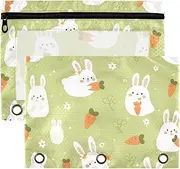 Green Cute Rabbits Cartoon Large Zipper Pouches with Clear Window Organizer Big Capacity Binders 3 Rings for Storing School Students Teacher Supplies Multicolored 2 PCS