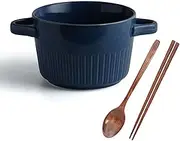 Soup Bowls with Handles Noodle Ramen Curry Bowl,Ramen Bowl with Chopsticks and Ramen Spoons,Ramen Bowl Set for 1 Person,Ceramic Soup Bowl-Blue-1200ml,21.5x15.5x10cm(Color:Blue)
