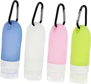 ERINGOGO 4Pcs Portable Empty Lotion Bottles Refillable Cosmetic Containers with Carabiner for Travel Sports and Outdoor Activities Squeezeable Transparent