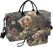 [YXYZRMY] Travel Duffel Bag Curious Kitten Garden Blooms Gym Bag Sports Tote Bag with Multiple Interior Pockets Shoulder Weekender Bag for Women Men with Toiletry Bag 20.5”x 7.9”x 13.8, Multi-Colored