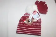 Kids Rudolph The Red Nose Reindeer Hat & Gloves Set NWT