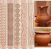 5 Pieces Pottery Tools Handmade Clay Roller Set Wooden Handle Clay Texture Roller Slab Roller Leaves Snowflake Pattern 5.9 Inch Clay Textured Rolling Pins for Ceramics