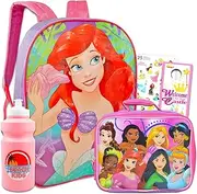[Fast Forward] Disney The Little Mermaid Backpack with Lunch Box Set - Disney Princess Backpack for Girls Bundle with Princess Lunch Bag, Stickers, More | Little Mermaid School Supplies
