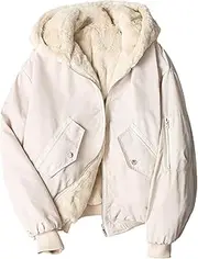 [Qolkmuiy-GJ] Women Thickfleece Lined Jacket Winter Wear Warm Outwear On Both Sides Fashion Hooded Zip Up Oversized Overcoat