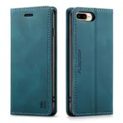 AutSpace For Apple iPhone 7 Plus /8 Plus Case RFID Blocking Retro Flip Premium Leather Card Holder Wallet Cover - Cyan Blue