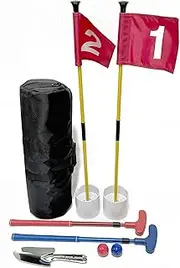 [HH-GOLF] Mini Golf Course For Beach Backyard Putting Game, 2X Adjustable Golf Putters, 2X Golf Flags & Putting Hole Cups, 2X Golf Balls, 1x Digger and Travel Bag