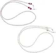 [Nzexlyva] 2 Pcs Pearl Glasses Chain, Stylish Beaded Sunglass Chains String Bead Eye Glasses Holders Around Neck, Simple Funky Glasses Strap for Women Girls(Pink and White)
