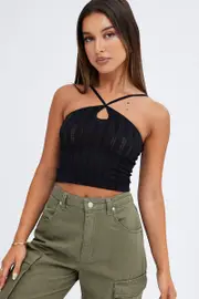 Black Singlet Top Seamless - Size M/L, Women's Singlet