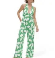 DFV @ Target Halter Green Gingko Jumpsuit Knit Size XXS NWT