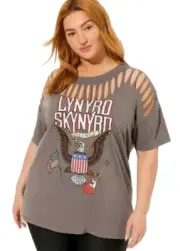 NWT TORRID LYNYRD SKYNYRD Gray Slash Sleeve Relax Fit Graphic Tee Sz 2 2X 18-20