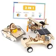 3D Wooden Puzzle Solar Car, 3-in-1 STEM Science Kit Toy to Build Wood Models