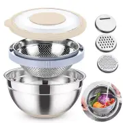 TeamFar Colander with Mixing Bowl Set, 4-1 Stainless Steel Salad Bowl Straine...