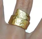 Yellow Gold 24K Plated Hammered Effect Scroll Band Ring Size 6.5 Israel Artisan