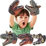 Dinosaur Gifts Toys for 2-8 Year Old Boys, Great Fun for Kids Boys & Girls Dinosaur Hand Puppets Toy, Realistic Latex Dinosaur Head Rubber Toy Set (3 Pack)