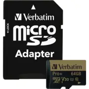Verbatim 44034 64GB PROPLUS 600X MICROSDXC MEMORY CARD WITH ADAPTER, UHS-1 U3 CL