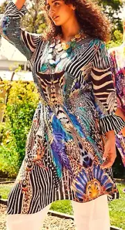 TS TAKING SHAPE plus size S / 16 Natural Blues Maxi Dress floaty sexy NWT!
